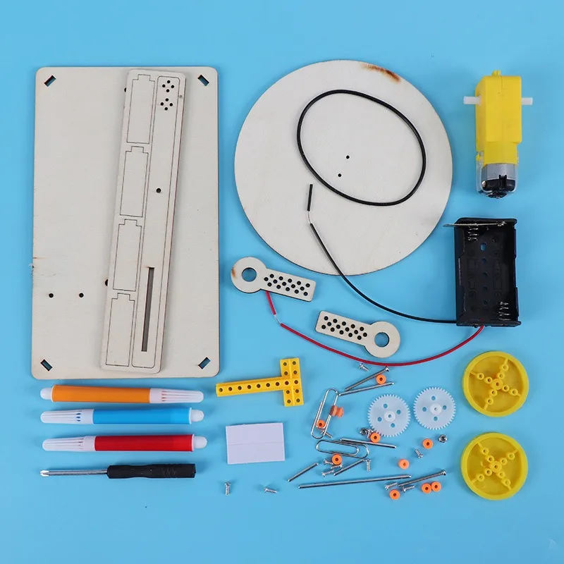 Diy criativo de madeira plotter elétrico desenho robô haste crianças modelo pintura automática ciência kits eletrônicos experimento