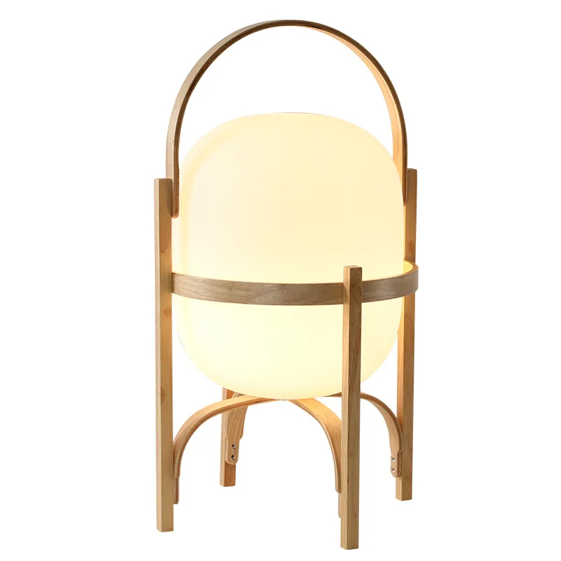Wooden Basket Table Lamp Handheld Wood Frame Lantern Lamp E27 Base Nordic Japanese Decor Lamp for Bedside Living Room Tea Room