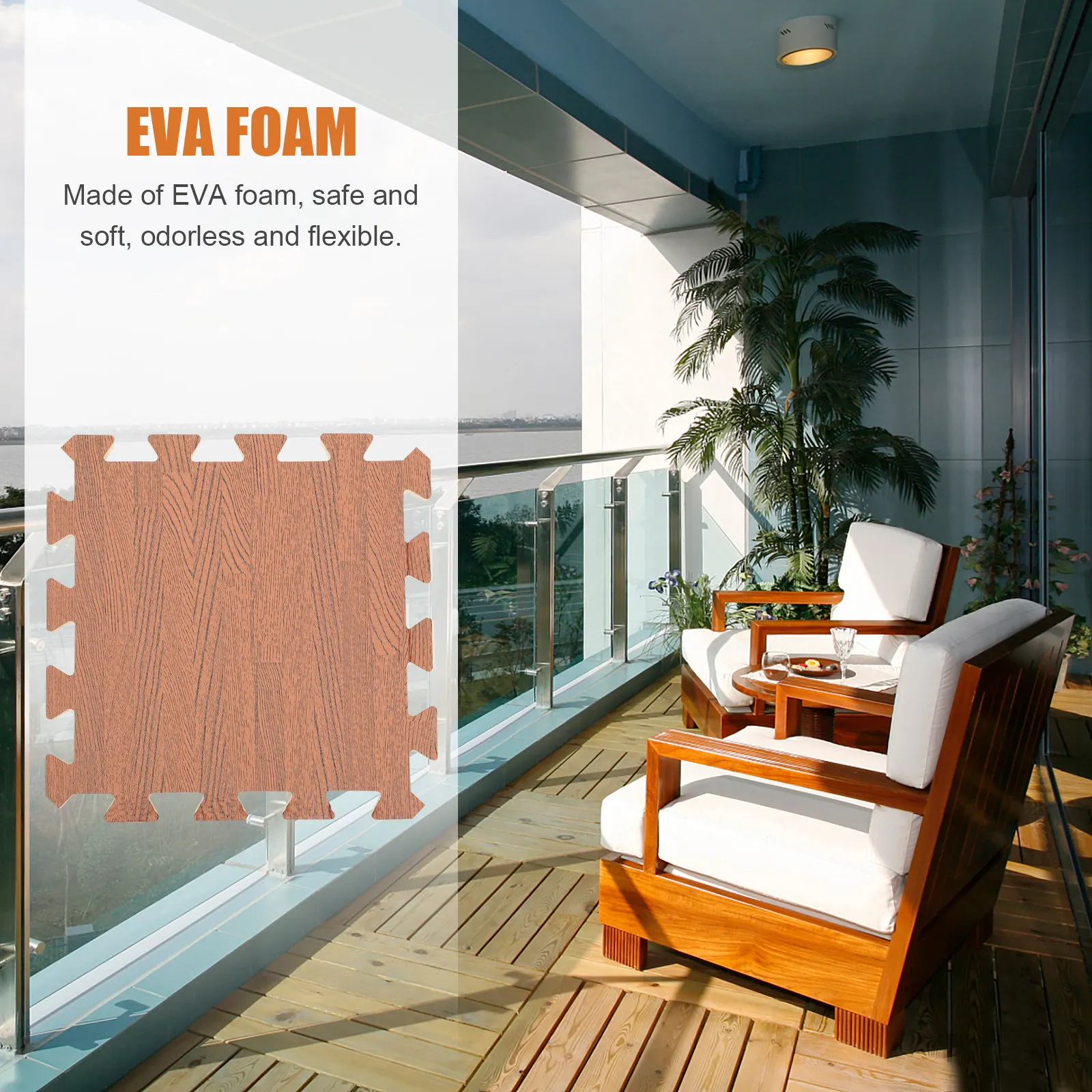 12Pcs Wood Grain Interlocking Floor Mats Non Slip Puzzle Tiles for Living Room Bedroom Exercise Yoga Gym Flooring
