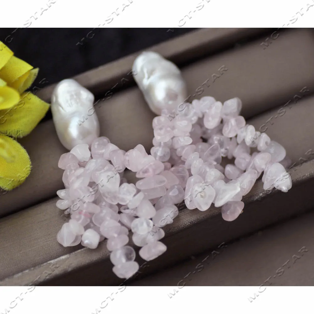 

MTC·STAR Дизайн 2,5 дюйма 22 мм Белый Барокко Кеши Жемчуг Розовый Кристалл Кисточка Висячие Серьги 925 Серебро (Z14273)