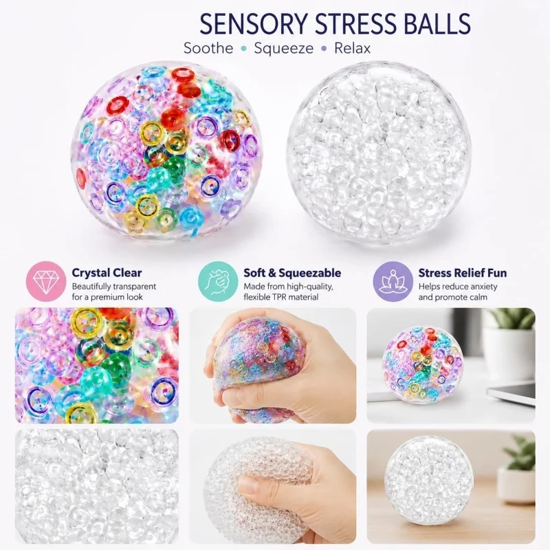 Crunchy Squishy Bead Stress Ball with Crackling Sound, Slow Rebound Toy for Friend Anxiety Relaxation Squeeze Gift