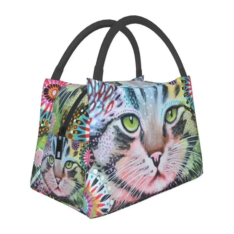 

Abstract Modern Cat Art Portrait Insulated Lunch Bags for Women Waterproof Thermal Cooler Lunch Box Office Picnic Travel