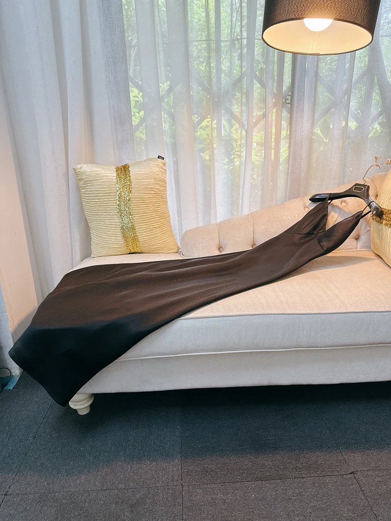 Sukienka retro Ele Bla satynowa, seksowna z dekoltem w serek, na ramiączkach, balowa, dla kobiet, z wysokim stanem, jedwabista, gładka, letnia suknia wieczorowa.