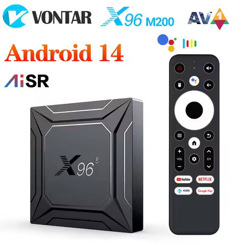 X96 M200 TV Box Android 14.0 Amlogic S905X5M ( S905A ) Build in AI-SR AV1 4K ULTRA HD 1000 LAN Dual Wifi Android 14 Set Top Box