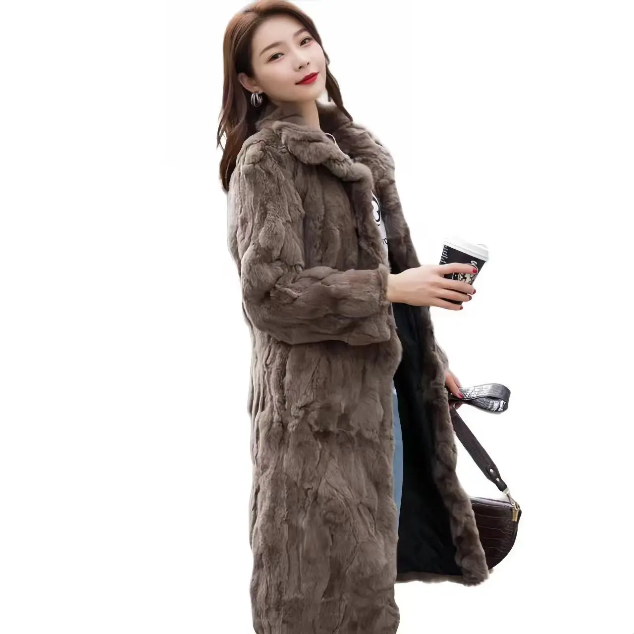 Real Rex Rabbit Fur Coat for Women, Thick Warm Overcoat, Loose Jacket, Female Clothing, Single Breasted, High Quality, Winter