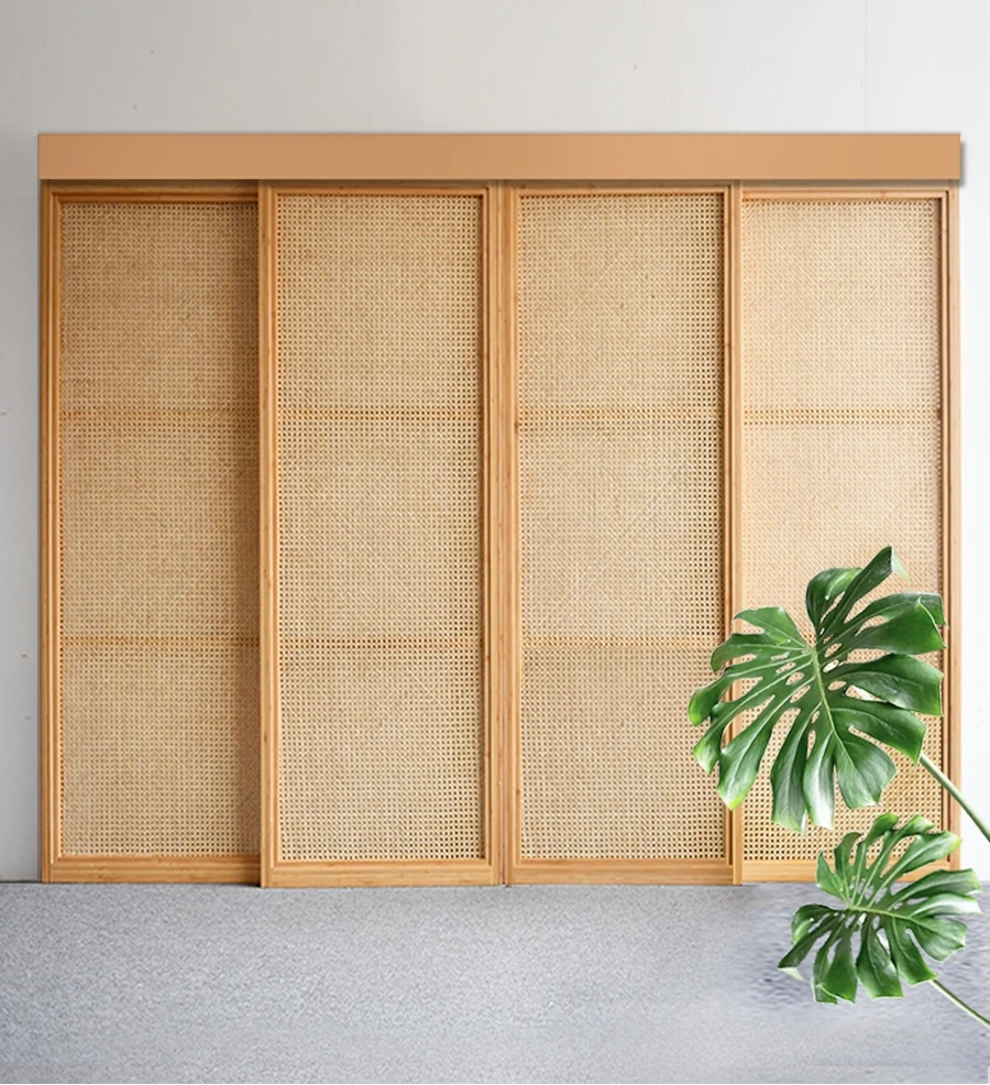 Japanese rattan balcony Sliding door bamboo solid wood retractable door folding door bedroom cloakroom bathroom sliding door