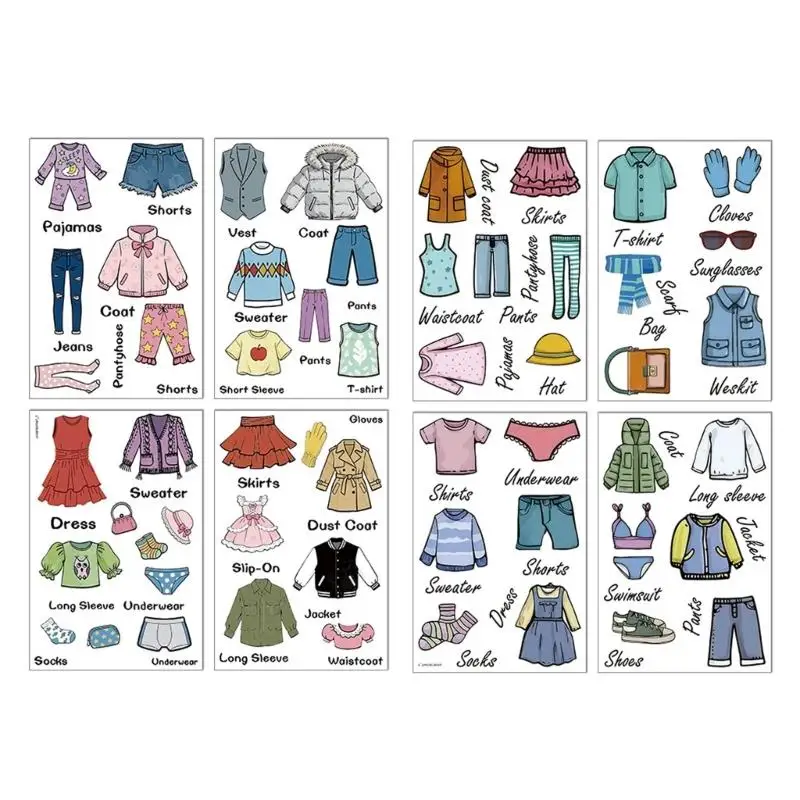 652F Removable Clothing Category Labels, 4 Sheets of Illustrated Stickers for Closets, Cabinets, and Household Storage