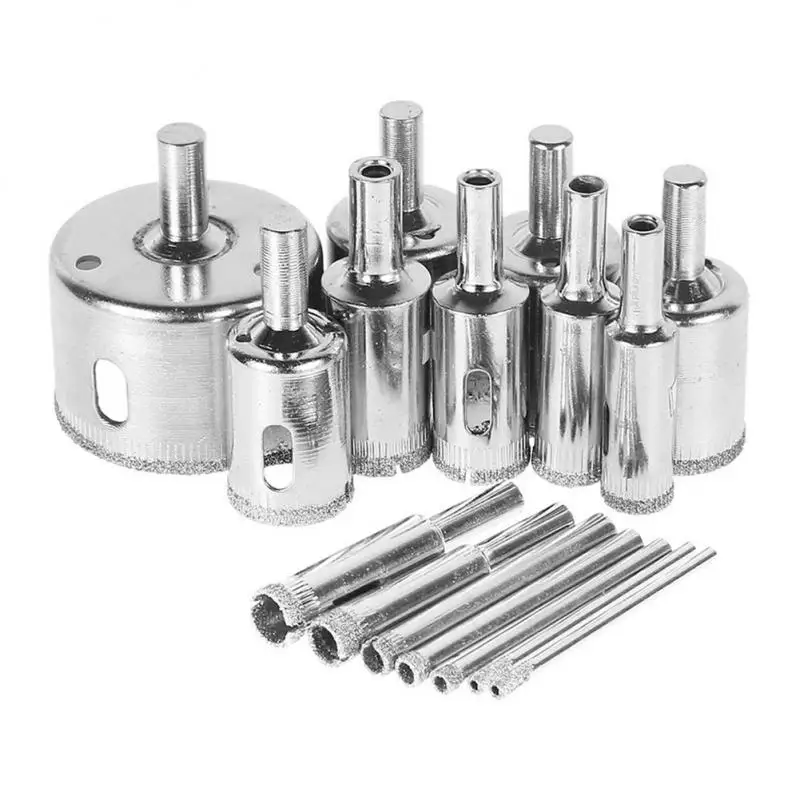 10/15/16PCS Hole Saw 3-50mm Diamond Coated Core Hole Saw Drill Bit Set Tools for Tiles Marble Glass Porcelain Drilling Power Too