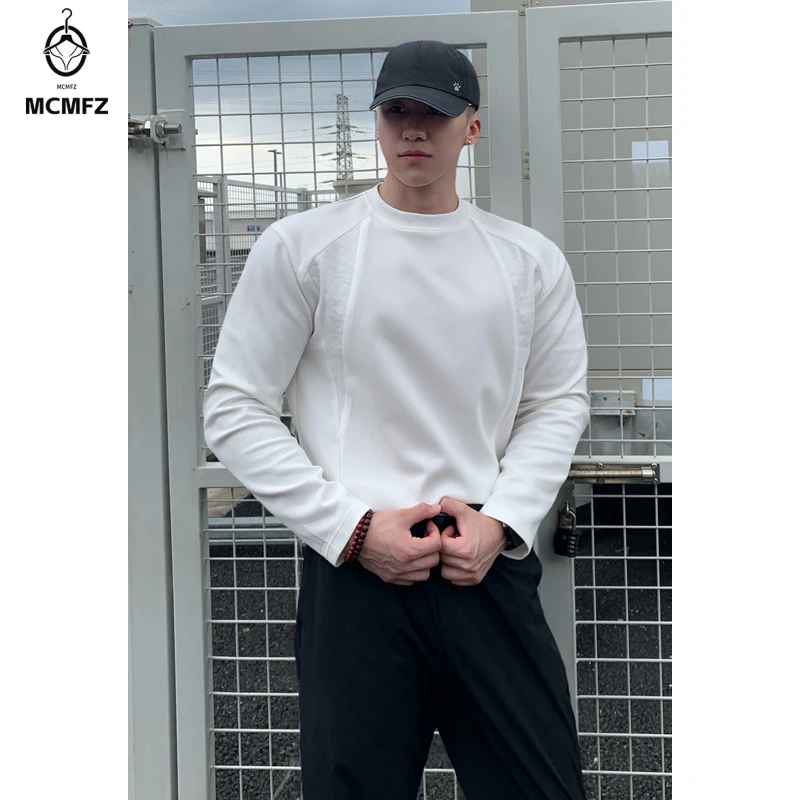 Male Relaxed Slim Round Neck Long Sleeve Top Raglan Panel Detail Lightweight Fabric For Holiday Daily Matching Outfit