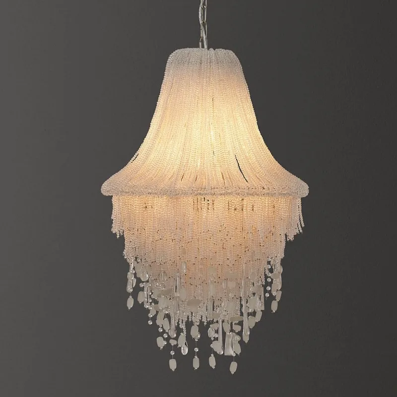 Large Tassel Crystal Chandelier Crystal Chandelier For Foyer Living Room Decorative Lamp Flashing Colorful Light Beaded Ceiling