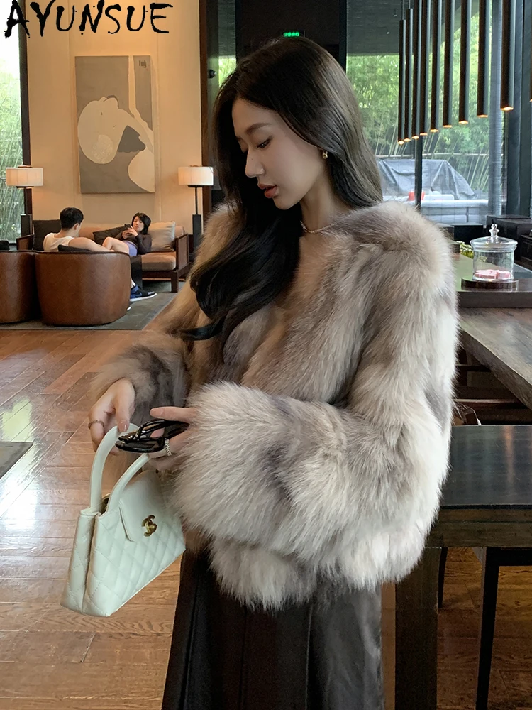 

AYUNSUE 2022, осенне-зимняя куртка из лисьего меха, женская короткая роскошная куртка из 100% лисьего меха, женская одежда, элегантная верхняя одежда Abrigo Mujer