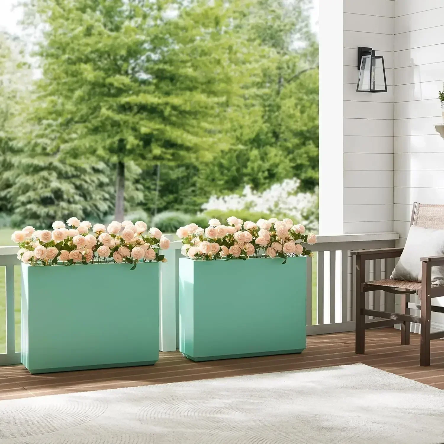 Hot salesHeavy Outdoor Planter Box, Span Planter, Long and Tall Divider Planter, 30Lx10Wx24H, Aqua Blue, No Assembly 30.8 Pounds