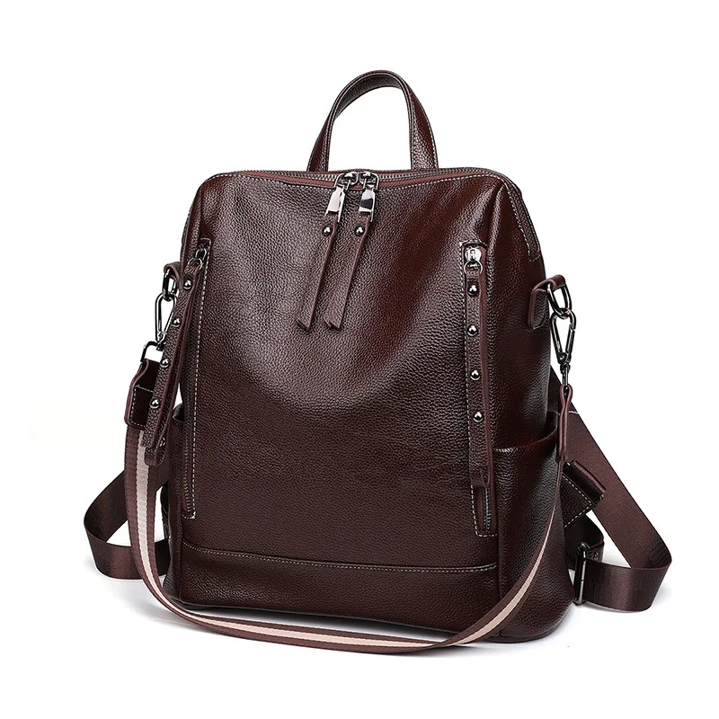 Women PU Backpack Twin Vertical Zippers Water Resistant for Daily Travel Work Commuting 9036 with Carry Handle Casual Bag