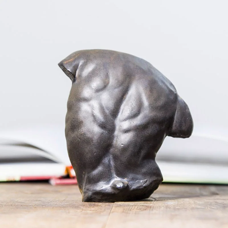 Imitation Cast Iron Ancient Greek Male Torso Sculpture Handmade European Style Art Figurine Desktop Home Tabletop Decor