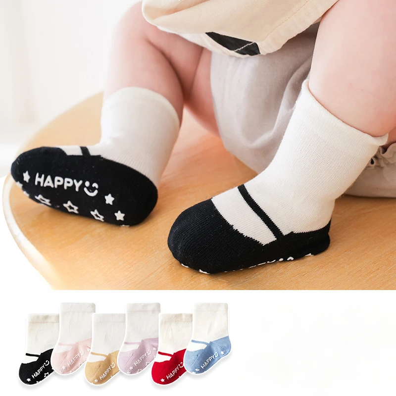 Spring and Autumn Baby New Korean Two-color Fashion Children\'s Non-slip Spot Breathable Comfortable Soft Cotton Socks