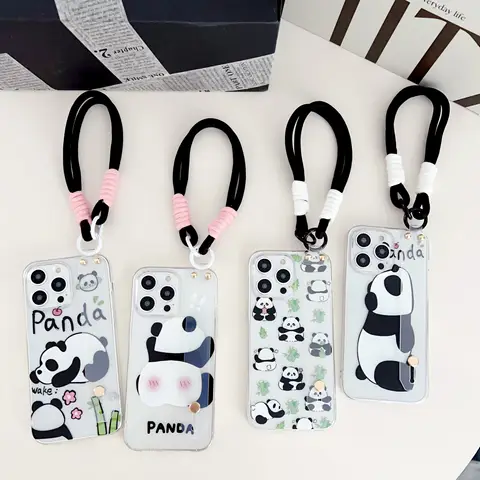 For OPPO A91 A1K A16 A16s A54s A16E A16K A17 A54 A74 A55 A57 A77s A73 A74 A93 A94 A5 Lying Panda Case Wrist Strap