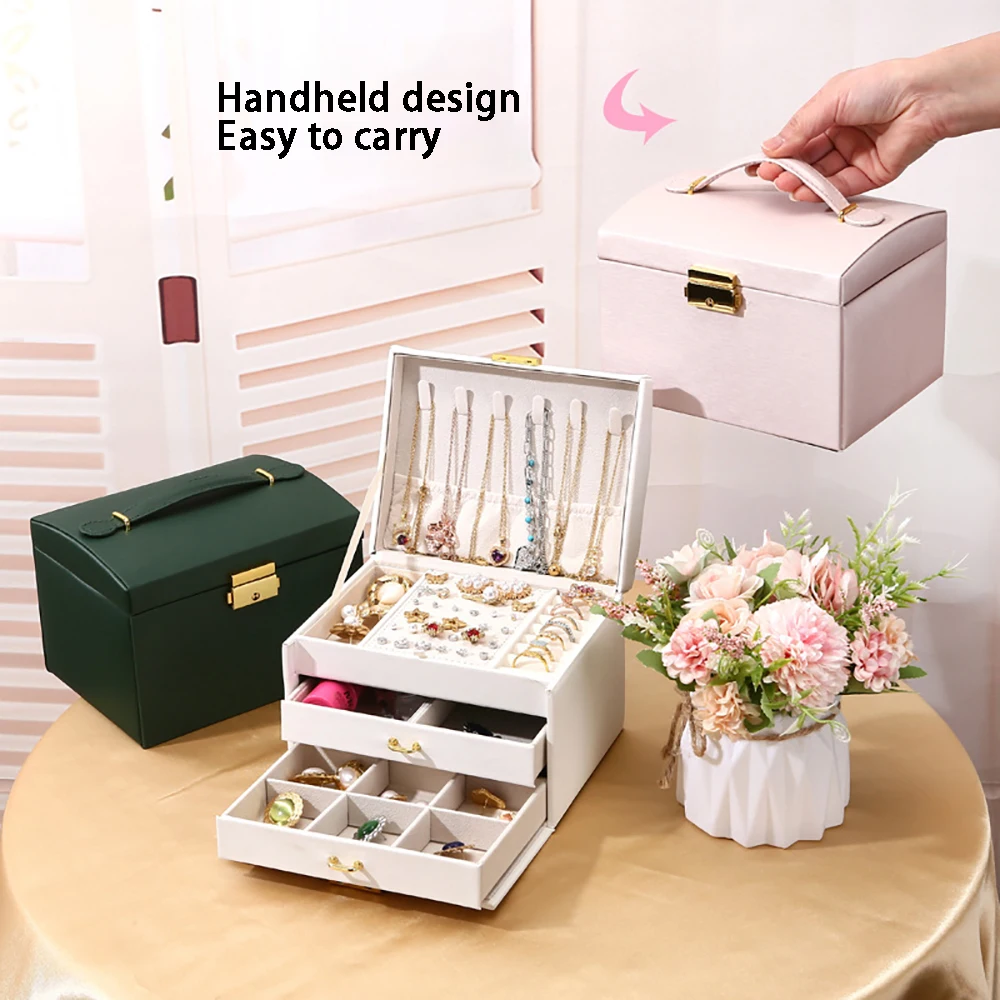 

Multi layer jewelry box storage box, portable jewelry box, PU leather double drawer jewelry box.zwq