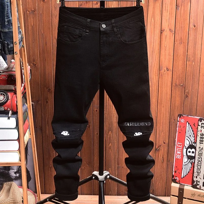 

Spring And Autumn New Fashion Trend American Retro Straight Leg Black Jeans Men's Casual Sports Elastic High-Quality Jeans