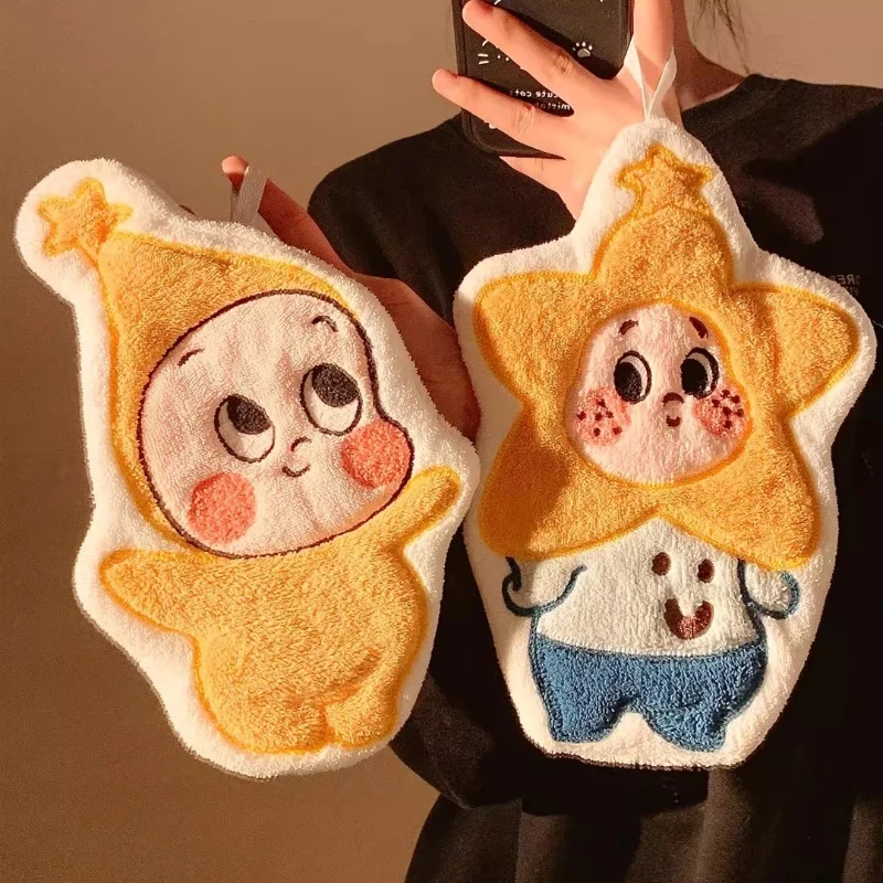 Cute Cartoon Hand Towel for Kids Quick Dry Absorbent Thickened Coral Fleece Hanging Bathroom Children's Handkerchief