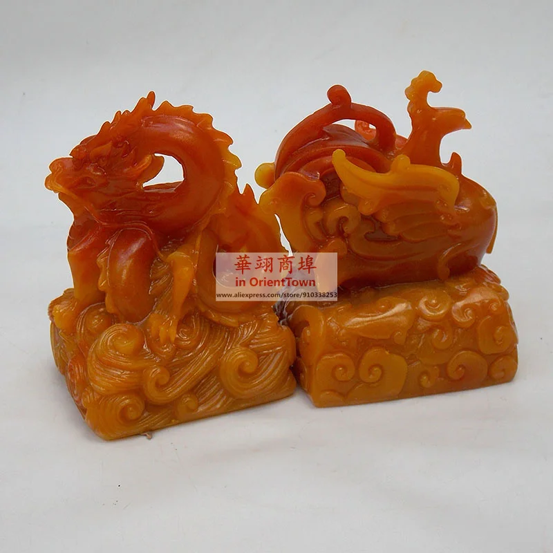 Oud China Antiek van cijfers Dragon Phoenix jade zegelornament draak jade zegel + Phoenix stempel Het kan worden gegraveerd