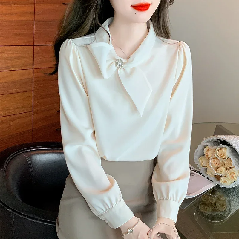 Office Lady Stand Collar Women Blouse New Long Sleeve Bow Chiffon Blouse Shirt Women Tops Blouses Shirts Camisas De Mujer H289