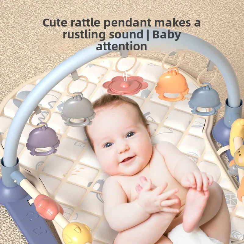 صالة الألعاب الرياضية للأطفال من عمر 0 إلى 12 شهرًا، بساط نشاط متعدد الوظائف مع سرير متنقل - لعبة موسيقية لحديثي الولادة ومجموعة خشخيشة، وقت الأرض