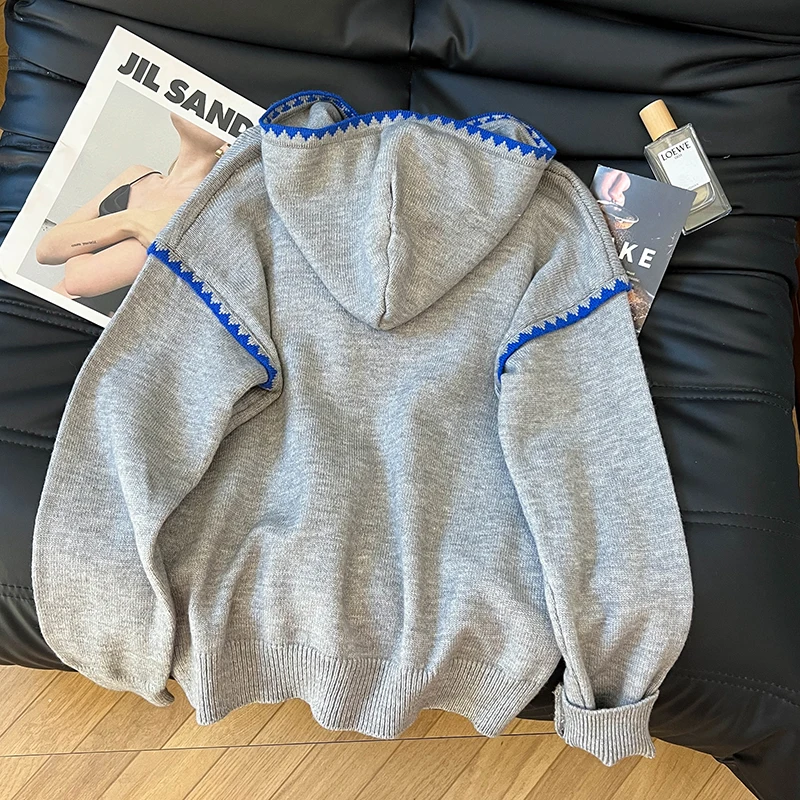 Damska szara bluza z kapturem w stylu lat 90., vintage streetwear, koreański Harajuku, długi rękaw, oversize, top, odzież 2025