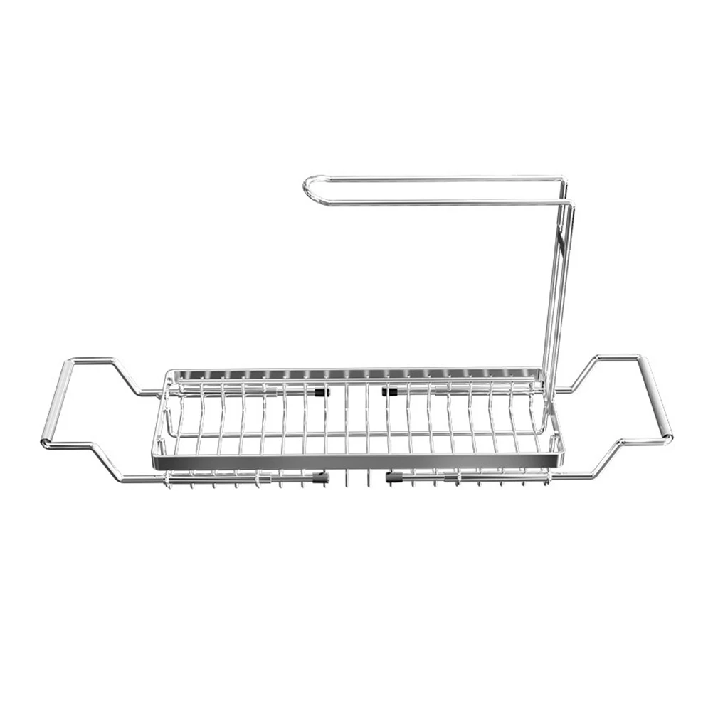 

Stainless Steel Drainer Storage Rack Kitchen Sponge Towel Shelf Multi function Household Rack Silver Long term Water