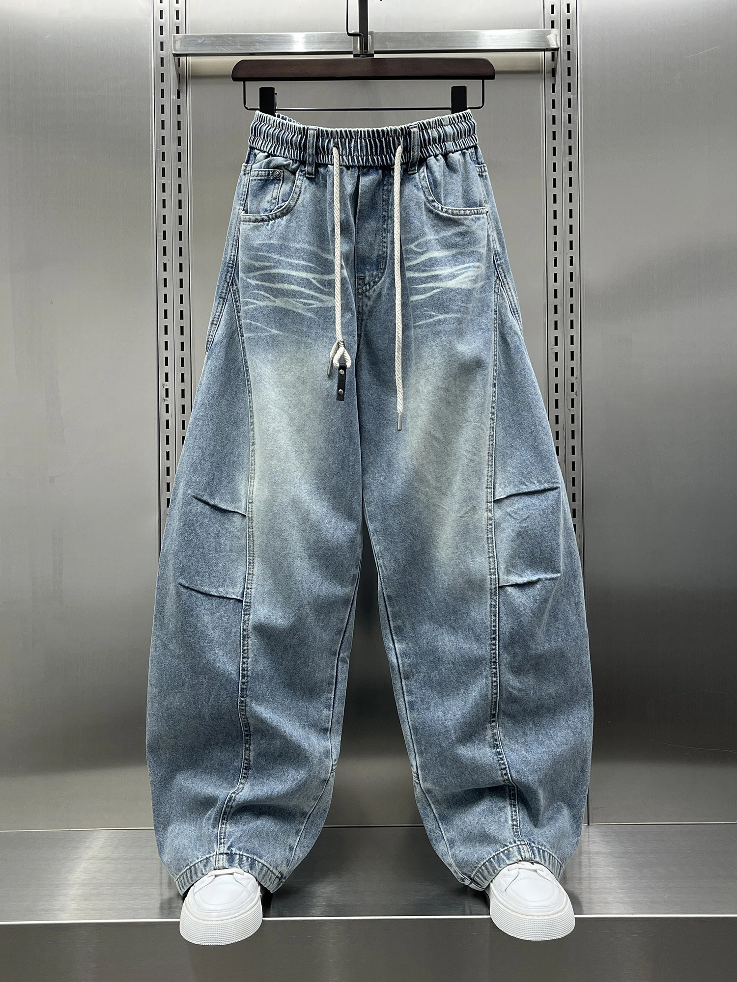 

Washed Denim Jeans Men's Spring New Style Gradient Straight Leg Pants Torn Design Splicing Process Modern Style Casual Wear