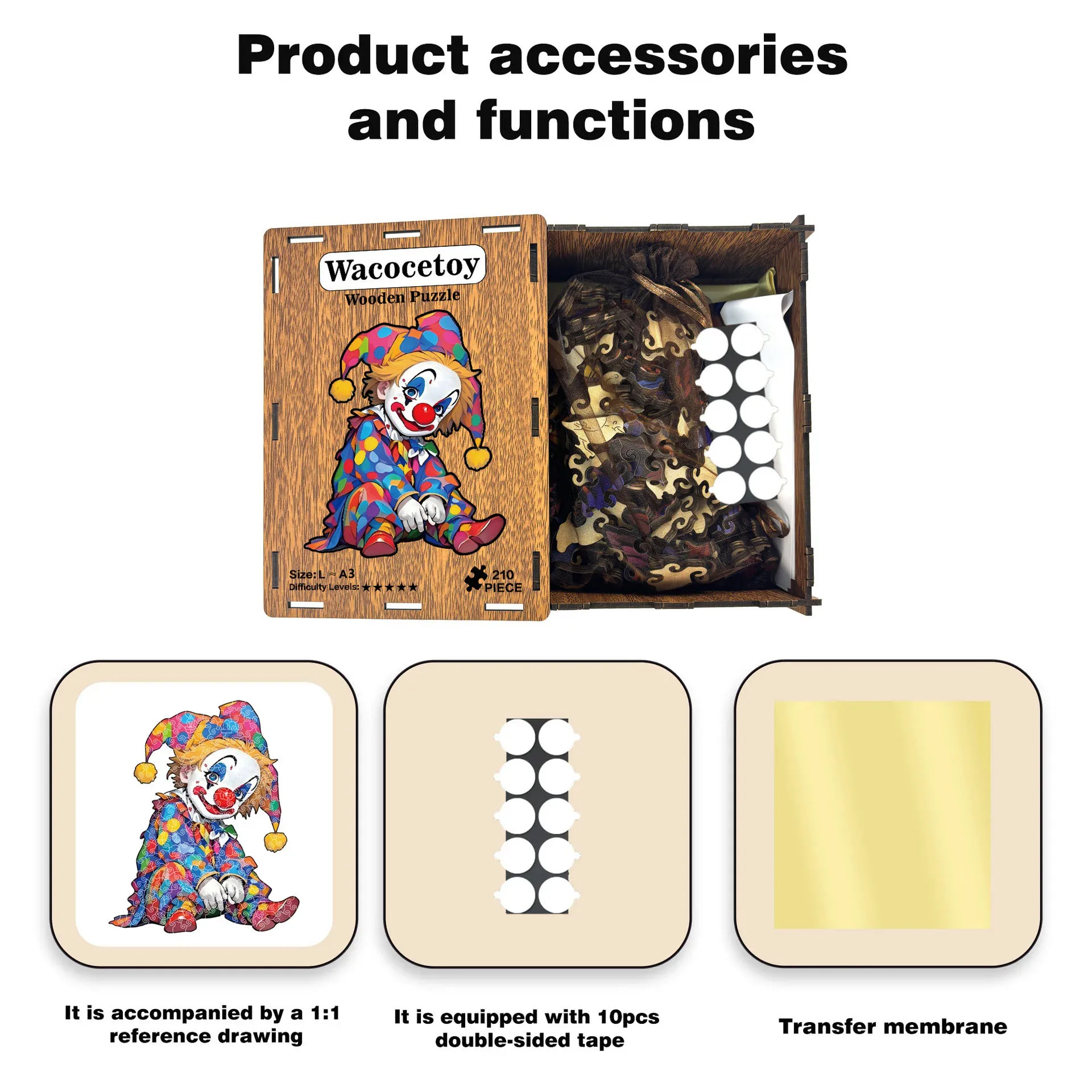 113/210 elementów Drewniane Puzzle Klaun Nieregularny Kształt Układanka Gra Antystresowa Prezent Urodzinowy Świąteczny Dla Dzieci i Dorosłych