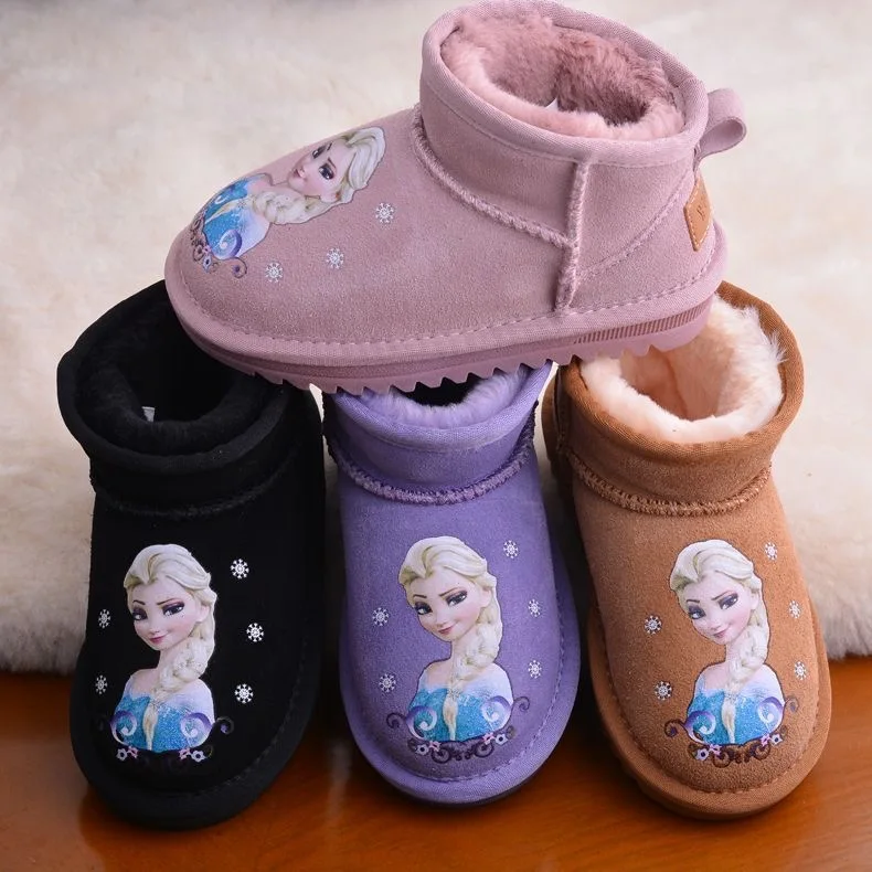 

Новые однотонные ботинки принцессы с героями мультфильмов «Холодное сердце» для девочек Диснея, модные ботинки плюс бархатная детская обувь