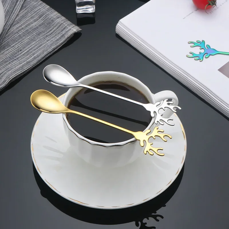 

Stainless steel reindeer spoons honey coffee mixing spoon Christmas gift dessert bird's nest spoon