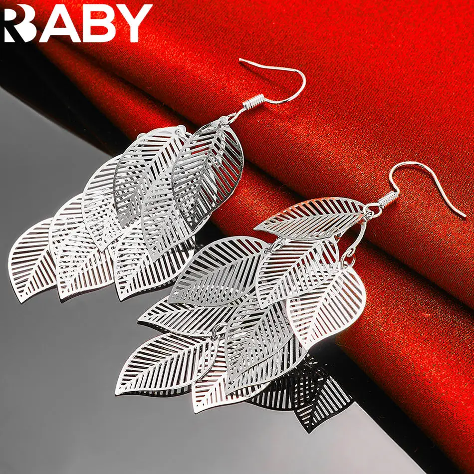 

URBABY 925 Sterling Silver Leaf Cluster Drop Earrings For Women Jewelry Fashion Elegant Engagement Wedding Accessories