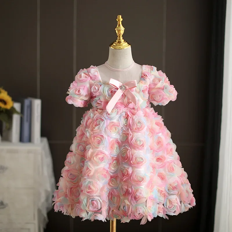 

Princess Pageant Dress for Kids Girls with Flowers and Tulle Short Evening Gowns Elegant Children Luxury Formal Occasion Dresses