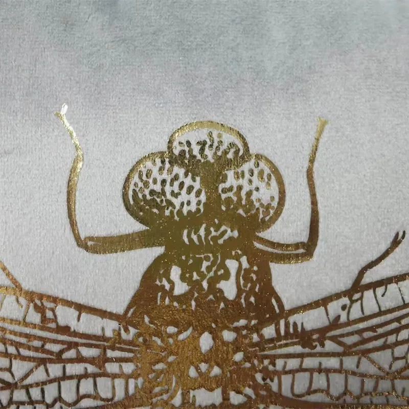 Hot Selling Insect Foil Printing Square Velvet Dragonfly Cushion Cover Gold Stamping Throw Pillowcase Shiny