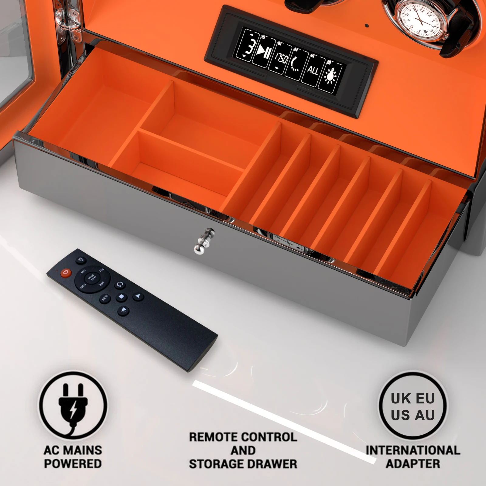 بصمة فتح ماكينة لف ساعات أوتوماتيكية 3 فتحات عرض ودرج تخزين المجوهرات وجهاز التحكم عن بعد صندوق الأمان للساعة