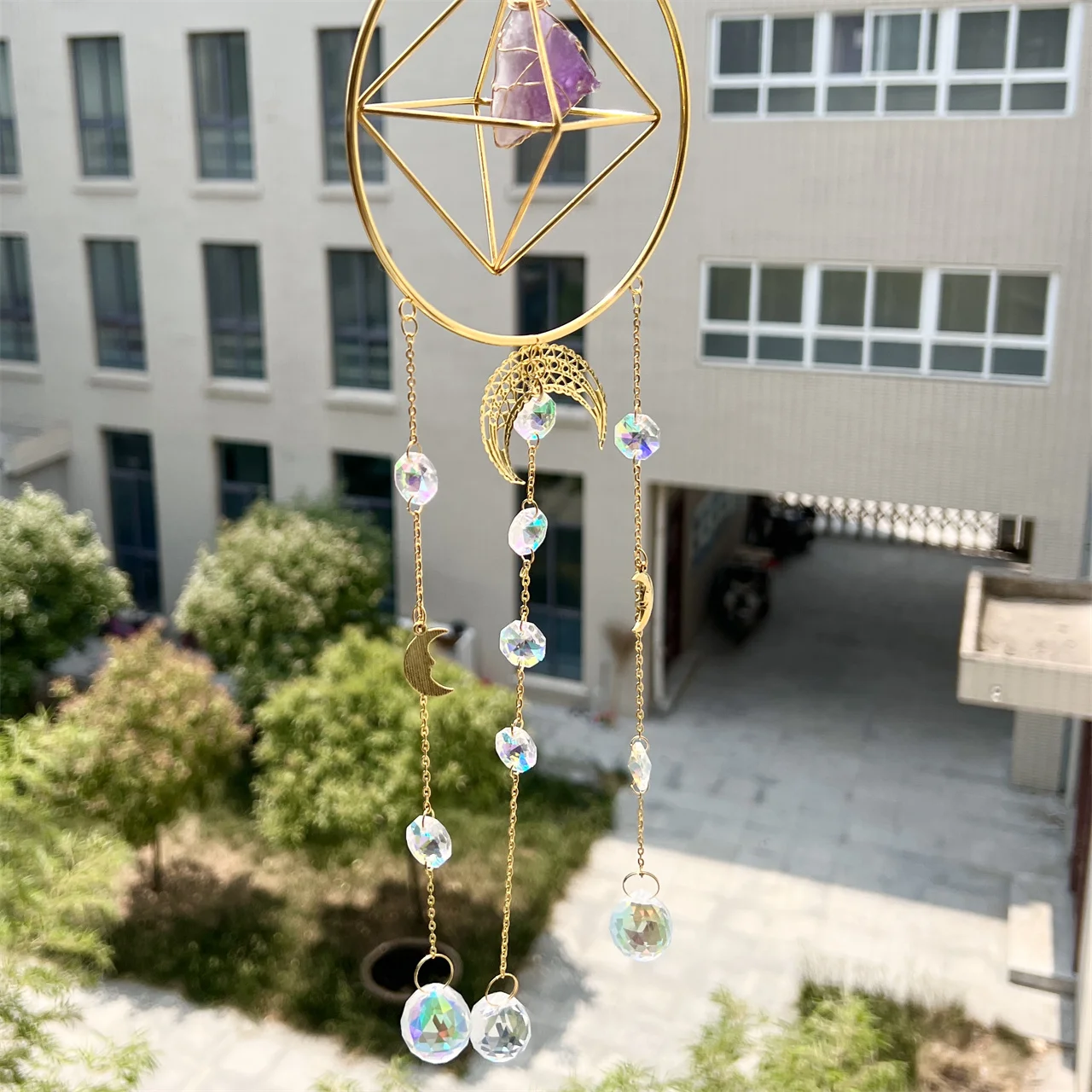 Natural Crystal Wind Chime Quartz Raw Stone Amethyst Crystals Point Hanging Suncatche For Baby Souvenirs