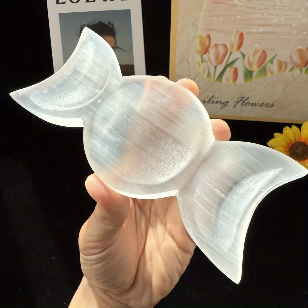 1pc Selenite Moon Goddess Selenite Bowl,Triple Moon Bowl,Crystal Gifts,Home Decor,Crystal Bowl For Witchcraft Divination view 3