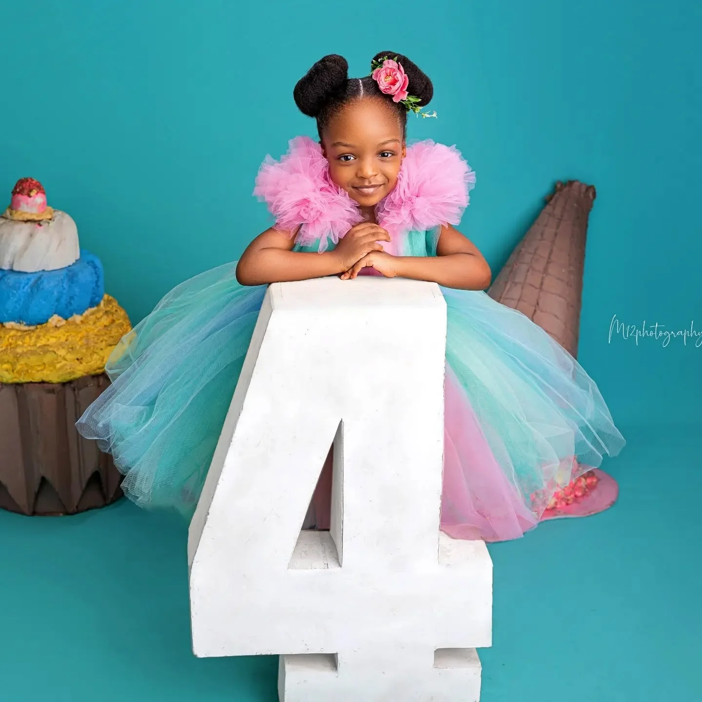 فساتين عيد ميلاد للفتيات من قوس قزح من التول مخصصة، فستان فتاة الزهور المطرز لحفلات الزفاف لالتقاط الصور