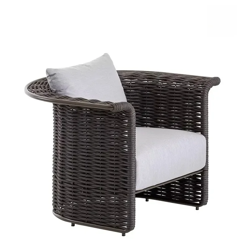 Minimalist Weatherproof Hand Woven Leisure Chair Curved Flared Armchair Villa Patio Hotel Balcony Courtyard