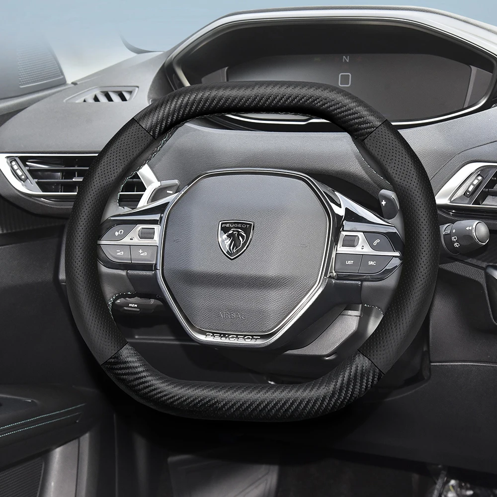 For Peugeot Carbon Fiber Texture Perforated Leather Steering Wheel Cover 508 3008 207 2008 307 Sw 308 206 208 5008 301 Expert view 5