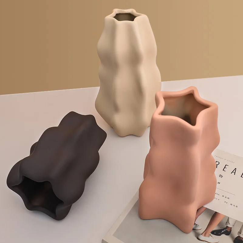

Нордический минималистичный Morandi искусство, керамическая ваза, необычное украшение для гостиной, столовой, спальни, рабочего стола, высушенный цветок