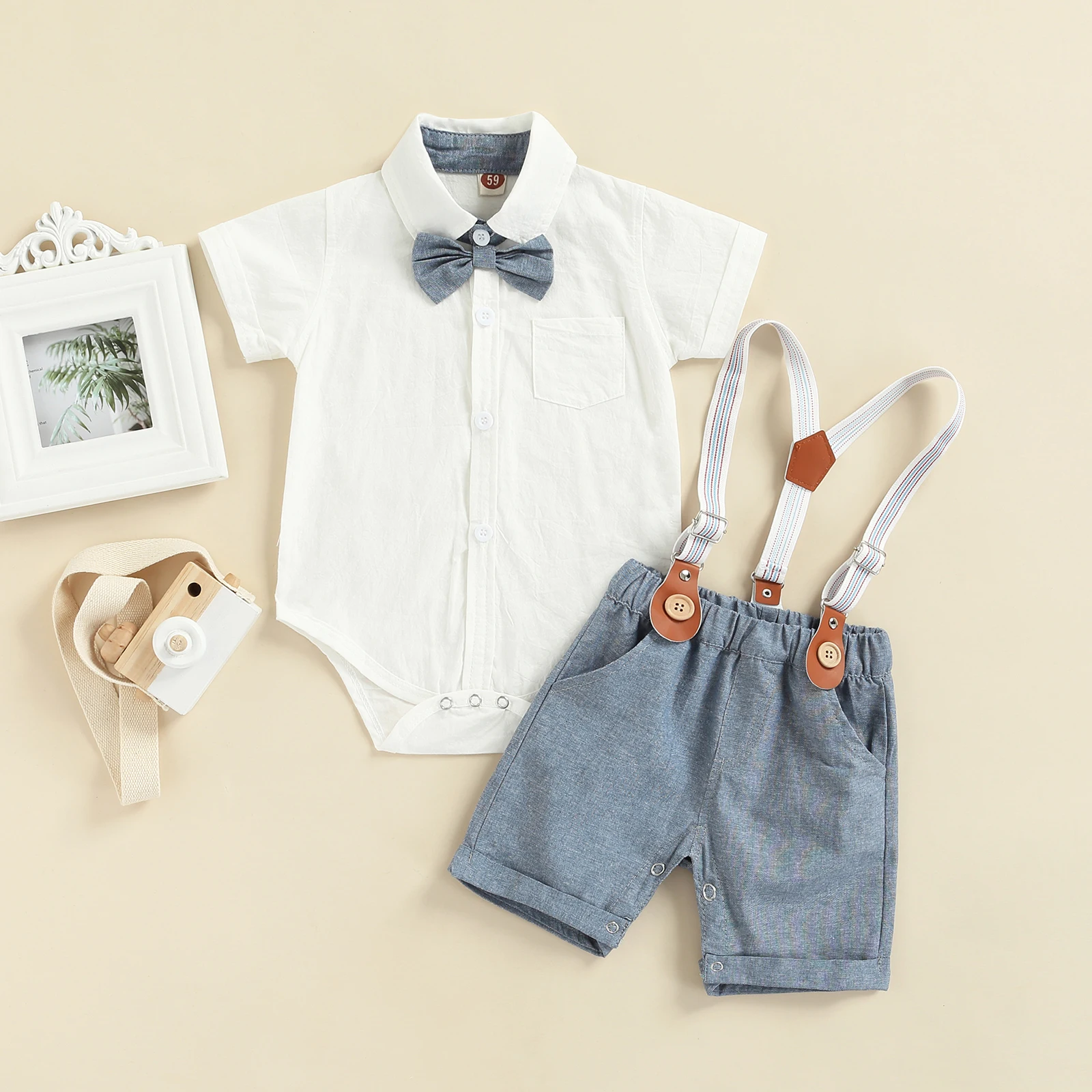 0-3Y Newborn Baby Boy Gentleman Outfits Short Sleeve Shirts Romper Overalls Shorts Infant Summer Boys Clothes Formal Suits 2Pcs