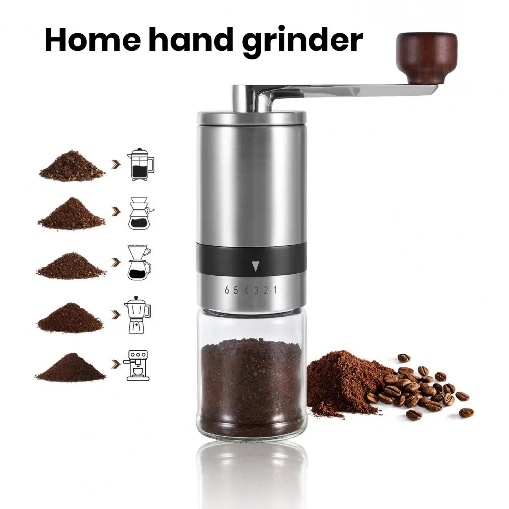 Easy to Clean Hand-cranked Coffee Grinder Portable Stainless Steel Coffee Bean Grinder with 6 Grind for Home for Press for Beans