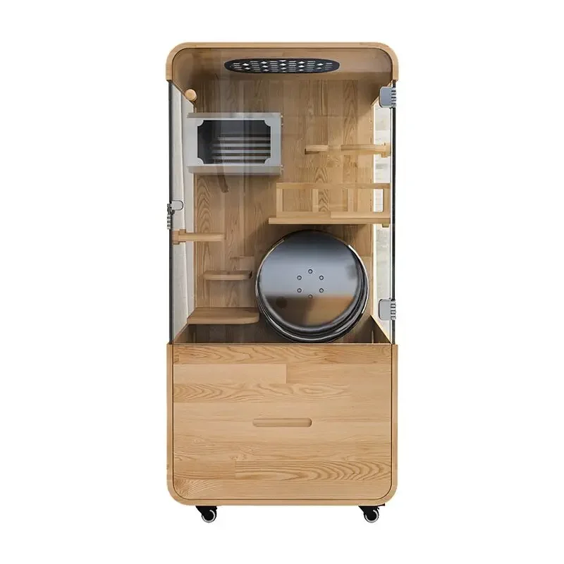 Transparent glass bear luxury high-end Dutch cage cage Chinchilla gold silk pig cat TV cabinet solid wood cage