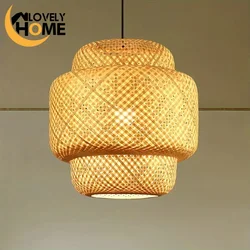 Large Size Handcrafted Modern Bamboo Pendant Lamp Shade-Woven Artisanal E27 Hanging Fixture for Dining Bedroom Tea Room-38/50cm