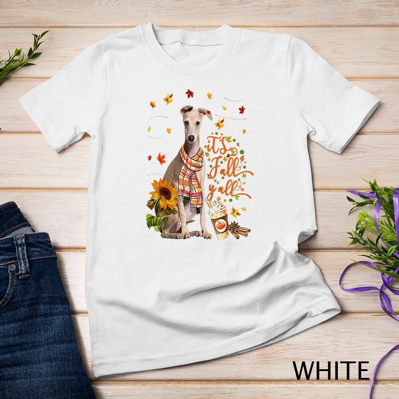 تي شيرت It's Fall Y'all Italian Greyhound Dog لعيد الشكر والهالوين كاجوال برقبة دائرية وأكمام قصيرة مقاس كبير تي شيرت للجنسين #2