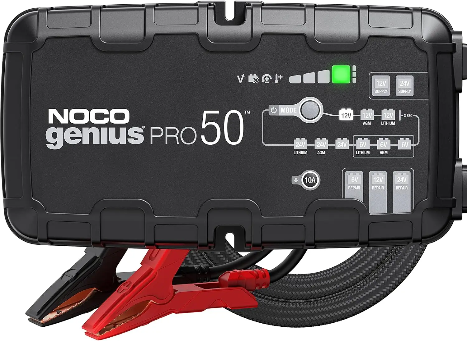 

Noco Geniuspro50: 50A 6V/12V/24V Professional Smart Battery Charger – Maintainer, Desulfator & Power Supply with Overcharge Protection