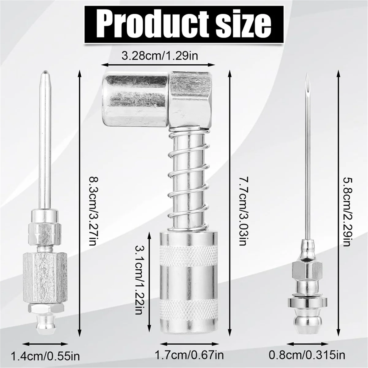 New 4pcs 90 Degree Grease Needle Fitting Set,Including 1 Grease Needle Nozzle,1 Dispenser,2 Grease Injector Needle with Cap