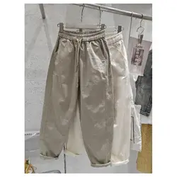 Simplicity Office Lady Summer New Women Solid Pockets Elastic High Waist Drawstring Fashion Casual Loose Straight Haren Pants